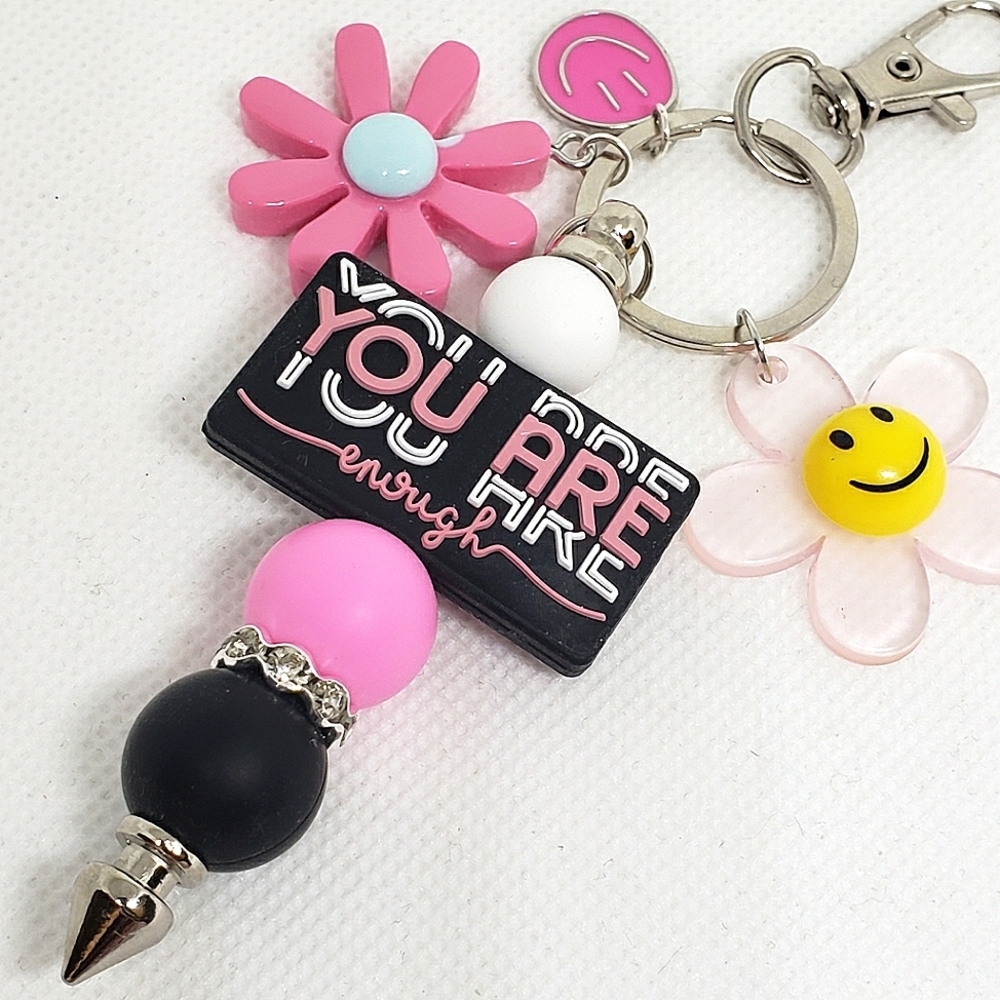 Handmade You Are Enough Silicone Beaded Keychain
